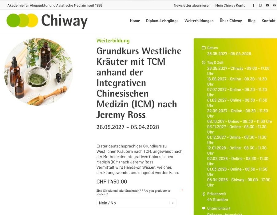 Grundkurs Westliche Kräuter mit TCM 26.04.2027 - 05.04.2028